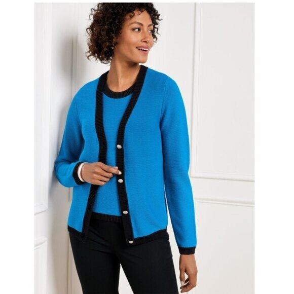 Talbots Tipped Texture V-Neck Cardigan Sweater Set - MP - Picture 1 of 9